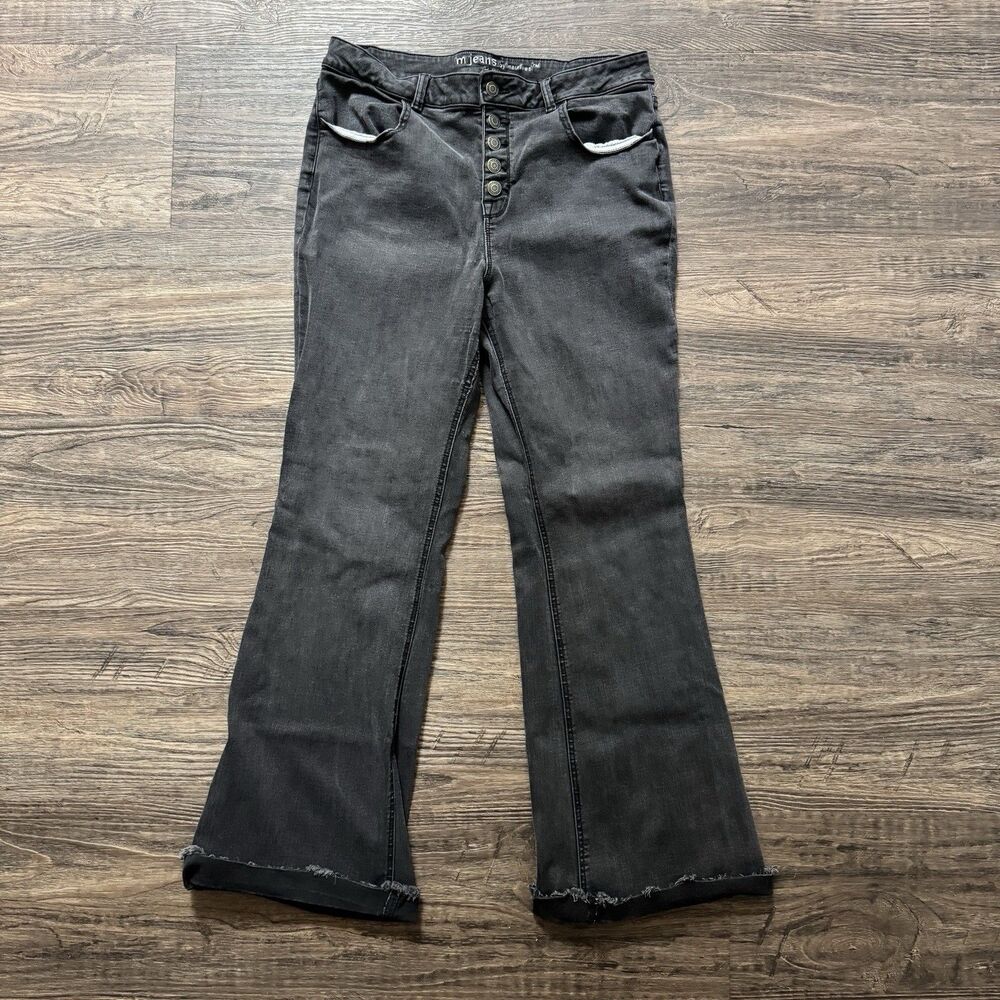 Maurices Black Flare Jeans Womens 14 Y2K Grunge Indie Festival Raw Hem Rocker